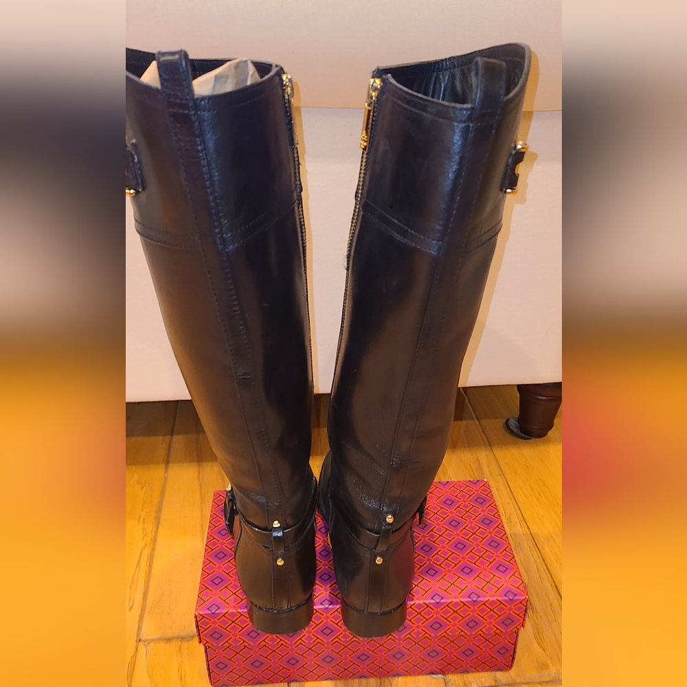 Tory Burch Designer Nadine Black Leather Tall Riding Boots 8 - Picture 4 of 10
